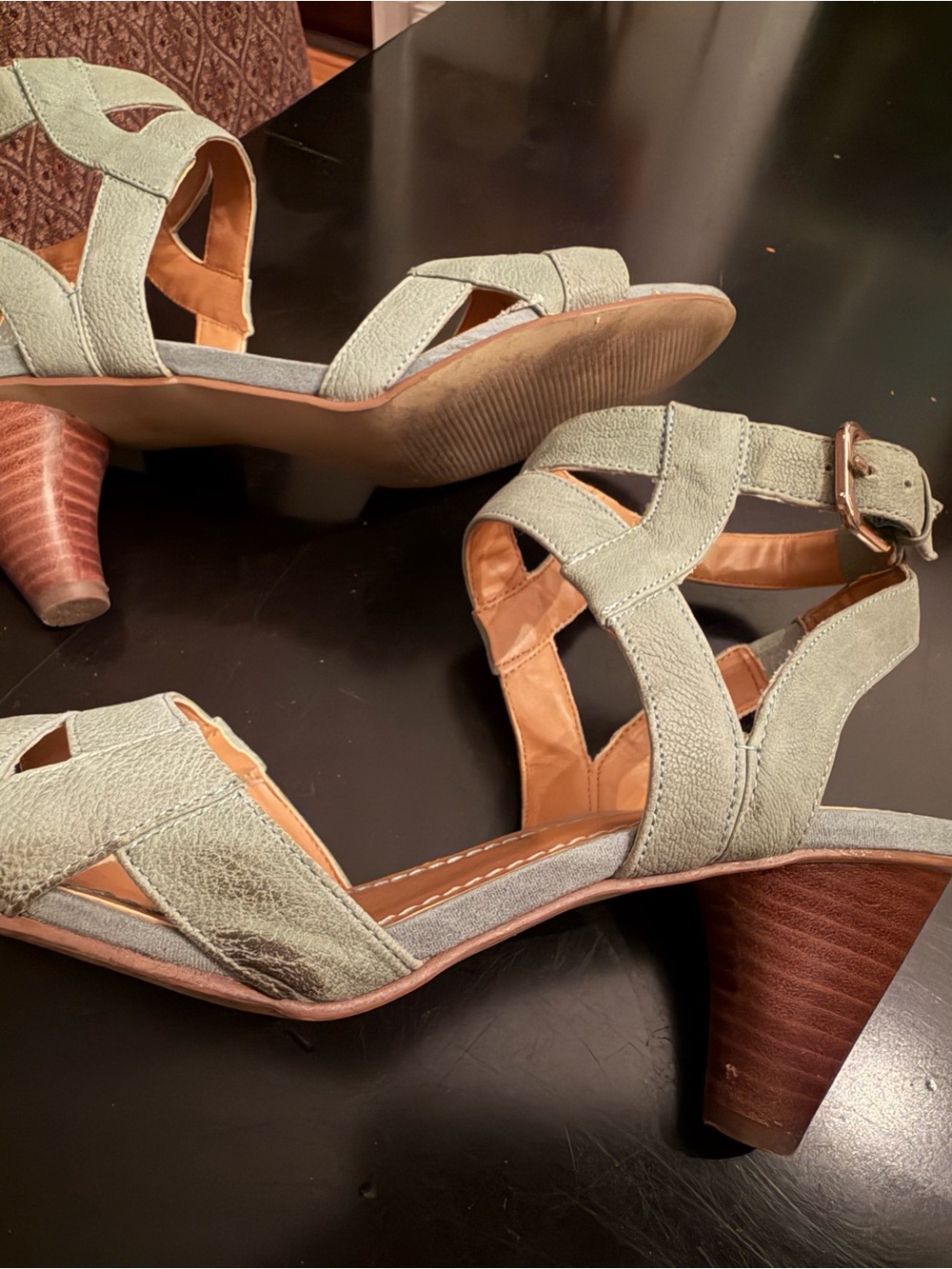 Nine West Light Sage Green Strappy Block Heel Sandals - Picture 6 of 9